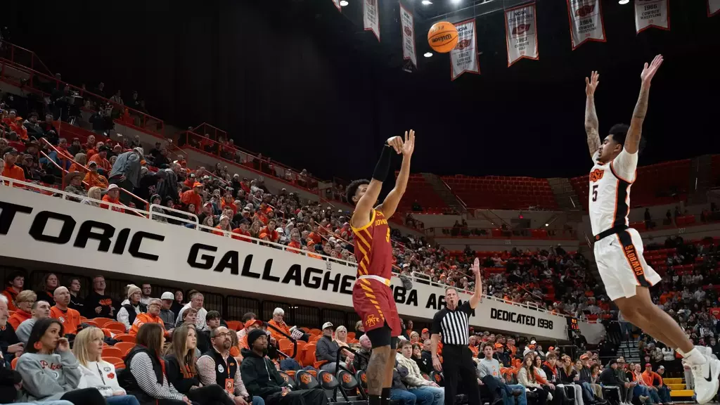 Iowa State forward Joshua Jefferson shoots over Oklahoma State defender during the Cyclones' 84-71 win at Gallagher-Iba Arena.
