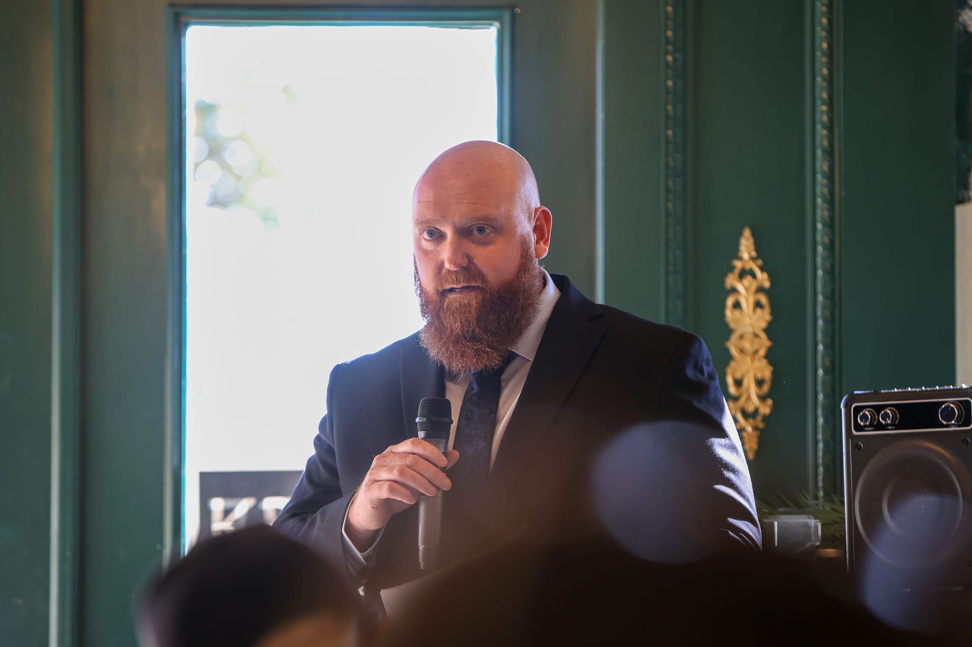 Luke Kruse speaks at his campaign kickoff in Morrison on Nov. 2, 2025. Kruse lost the HD 35 special election with 35.84 percent of the vote.