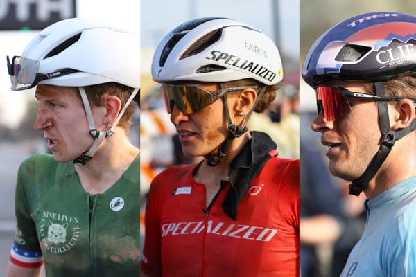 Robin Cummings, Sofia Gomez Villafane, and Cobe Freeburn — winners of all three pro categories at the 2026 Mid South — photographed after finishing Friday in Stillwater, Oklahoma.